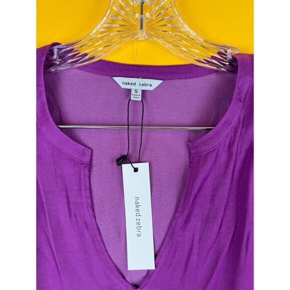 Naked Zebra Cora Peplum Blouse Womens S Mulberry Purple Smocked Short Sleeve NWT - Picture 6 of 10